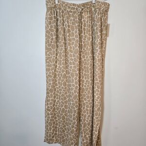 Michael Kors Beige Animal Print Wide Leg Linen Pants